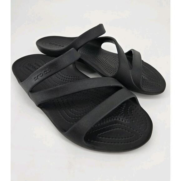 Crocs Kadee II Stappy Black Comfort Sandal Flip Flops Womens Sz 9 - Picture 1 of 10